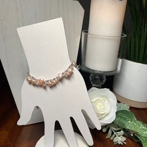 Dainty Sterling Silver Seed Pearl and Coral Blush Colored Bracelet